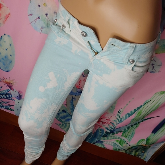 Miss Me ☆ Custom Baby Blue White Tie Dye Bling Wings Rhinestone Skinny Jeans 26 - Picture 10 of 15